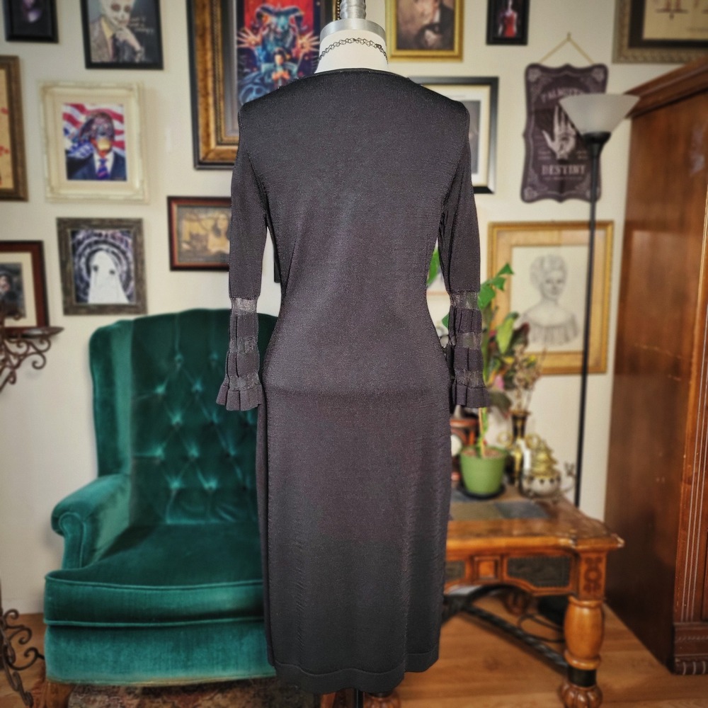 CALVIN KLEIN Womens Black Midi Ruffle Trim Sleeve Sheath Dress - Medium - Picture 7 of 8